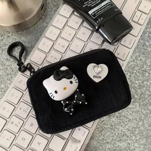 Sanrio 헬로 키티 플러시 동전 지갑 키 체인 귀여운 만화 패션 블랙 플러시 배낭 펜던트 가방 펜던트 휴일 선물