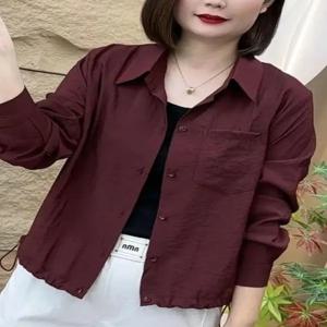초가을 패션 긴 소매 루즈 슬림핏 단색 캐주얼 재킷 탑 숏 스타일 편안한 포켓 손수건