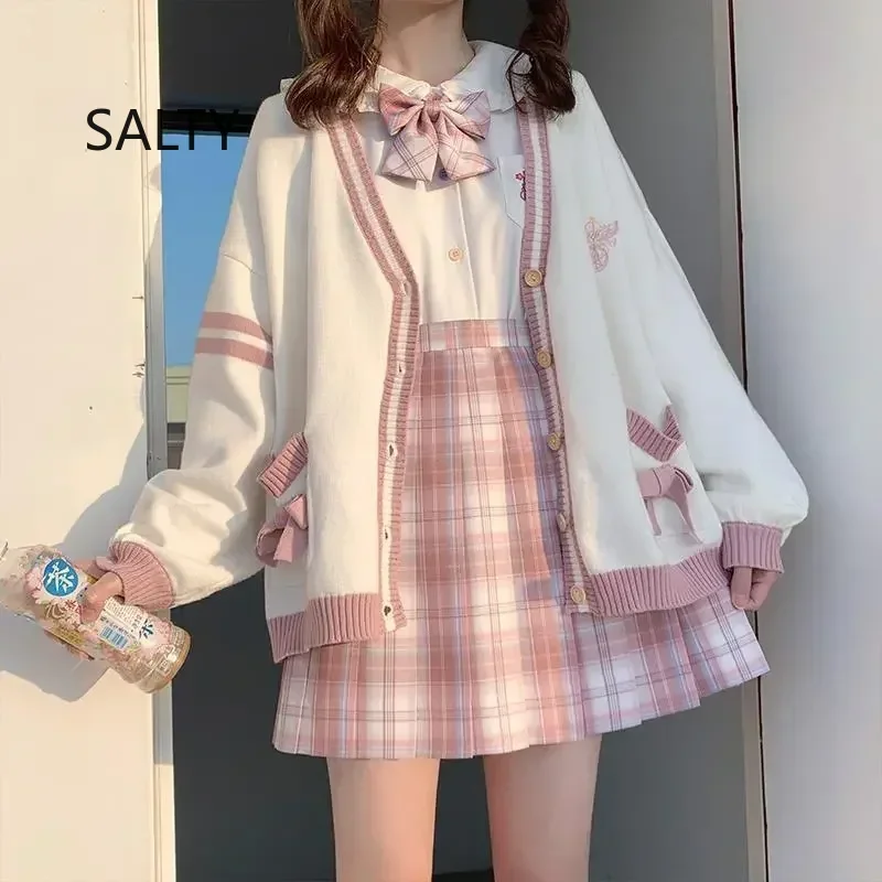 여성용 루즈한 일본 스타일 스웨터, 귀여운 니트 카디건, 자수 오버사이즈 하라주쿠 카디건, 2025 가을 겨울