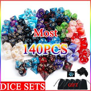 140/105/70/42/21Pcs 다색 주사위 세트 무작위 색상 다면체 RPG DND 역할 놀이 드래곤 보드 게임 가방이있는 여러 주사위