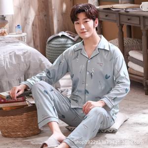 남성 잠옷, 긴팔 가디건 프린트 잠옷, 잠옷 세트, 홈웨어, 남성 잠옷, 잠옷, 수면 상의