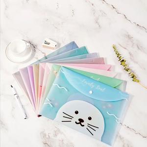 문서에 대 한 4pcs 파일 가방 귀여운 만화 파일 홀더 스냅 버튼 PVC 폴더 펜 상자 사무실 정보 가방 학생 편지지