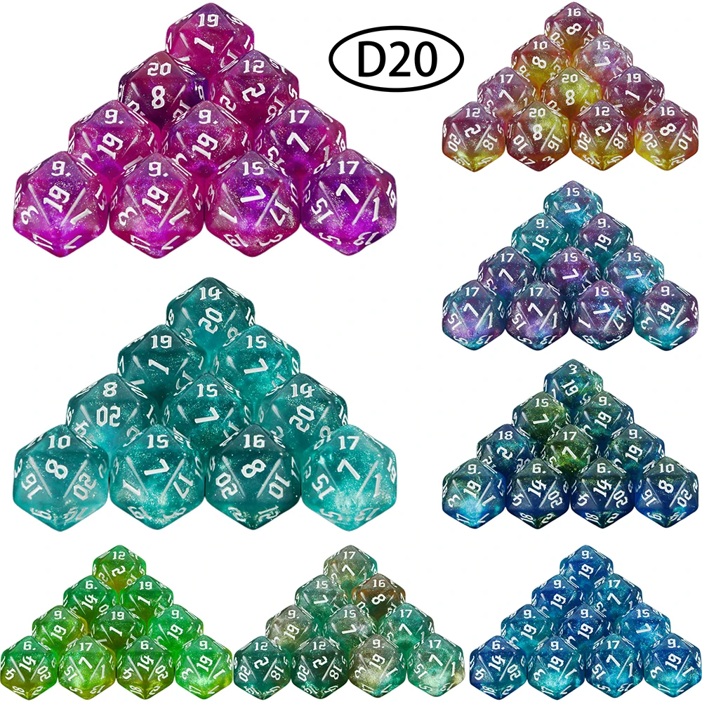 20 양면 혼합 색상 다면체 주사위 D20 RPG DND 수학 교육 탁상용 게임을위한 놀라운 반짝이 주사위
