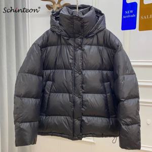 Schinteon 여성용 화이트 덕 다운 재킷, 탈착식 후드, 따뜻한 가을 겨울 아웃웨어, 심플한 단색, 캐주얼 오버 사이즈 코트