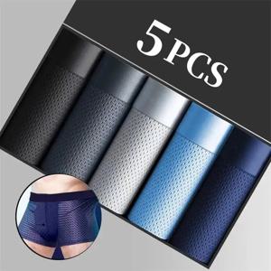 5Pcs/남성 속옷 남성 팬티 섹시한 복서 메쉬 통기성 솔리드 컬러 팬티 얇은 복서 컴포트 복서 대나무 구멍 대형
