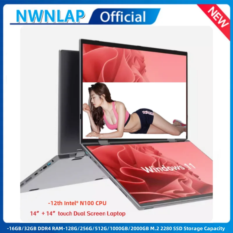 듀얼 스크린 노트북 Intel N95 N100 프로세서 14