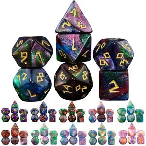 DND 다면체 주사위 세트 - 기념품 엔터테인먼트 RPG 보드 게임을 위한 7개 조각 아크릴 혼합 색상 반짝이 게임 주사위