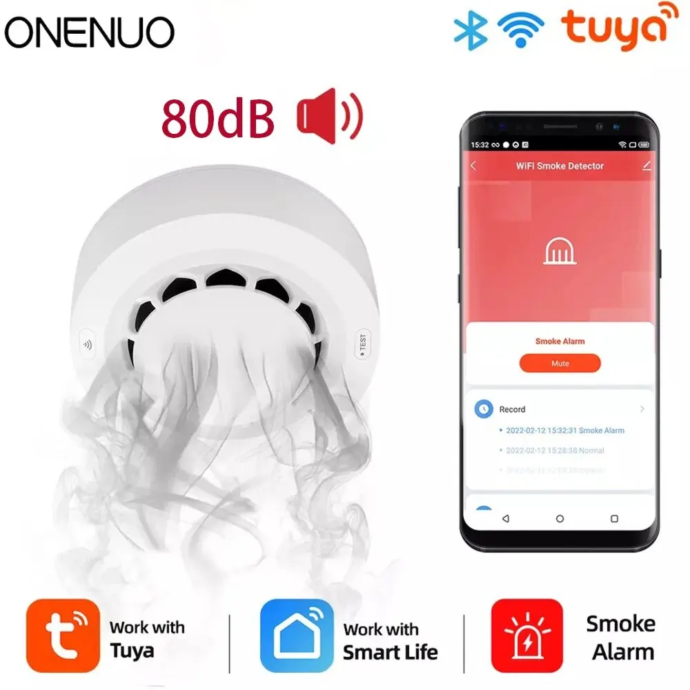 ONENUO 투야 와이파이 연기 감지기, 광전 센서, 화재 경보, 가정 주방 보안 시스템, 스마트 라이프 앱으로 작동
