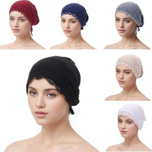 이슬람 여성 내부 모자 Hijab 스카프 레이스 모자 터번 모자를 쓰고 있죠 Underscarf 이슬람 닌자 꽃 Headscarf 랩 보닛 탈모 커버