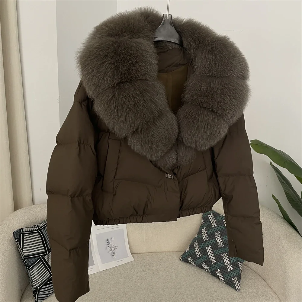 OFTBUY 짧은 퍼퍼 자켓 두꺼운 새로운 큰 자연 리얼 폭스 모피 자켓 여성 가을 ​​겨울 여성 화이트 오리 코트 깃털