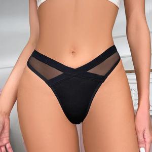 여성 섹시한 끈 팬티 낮은 허리 메쉬 솔리드 컬러 투명 팬티 코튼 가랑이 섹시한 란제리 G 문자열 여성