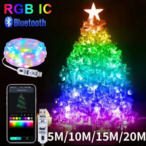 5M/10M/15M/20M RGBIC USB 스팅 라이트 블루투스 APP DIY LED 요정 조명 갈 랜드 장식 크리스마스 웨딩 생일 파티