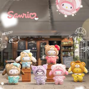 정품 Sanrio 가족 애니메이션 라떼 비닐 플러시 블라인드 박스 시리즈 펜던트 Kuromi/Sinamorol Kawaii Trend 장난감 소녀 생일 선물