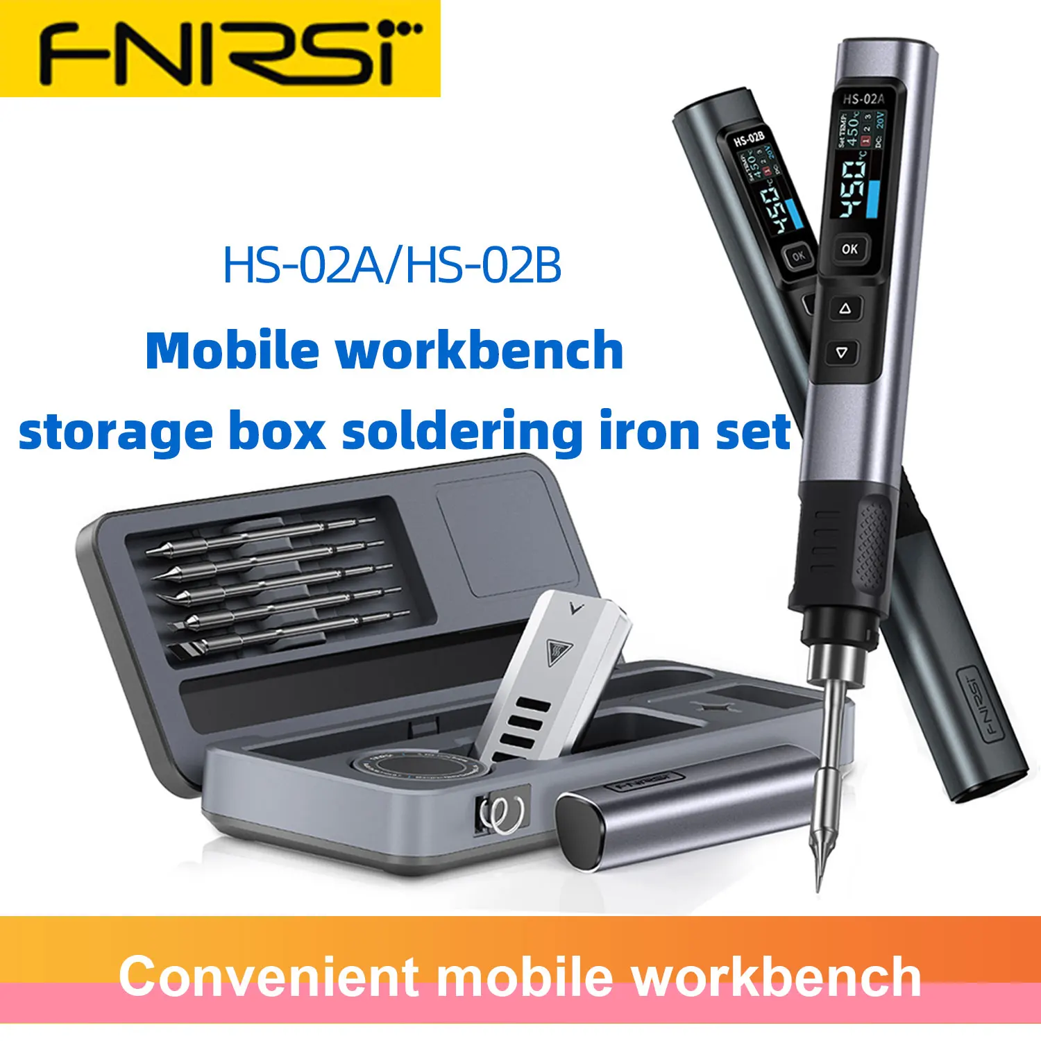 FNIRSI HS-02 온도 조절 납땜 다리미, DC 20V 100-450 ℃ 용접 납땜 재작업 스테이션 PD 100W 휴대용 수리 도구