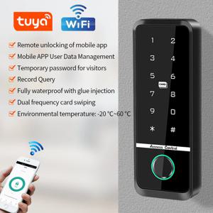Tuya 스마트 도어 잠금 지문 액세스 제어 홈 보안 전자 게이트 오프너 RFID 키패드 생체 인식 자리 자기 리더