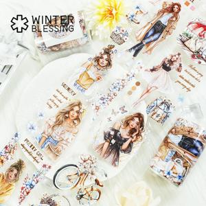 2m 매력적인 레이디 애완 동물 Washi 테이프 투명 롤 스티커 Scrapbooking 저널 미적 편지지에 대 한 장식 접착 테이프