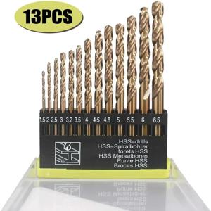 Perfactool 13pc HSS 1.5-6.5mm 라운드 생크 트위스트 드릴 비트 세트 금속 PVC 보드 용 티타늄 코팅 드릴링 구멍