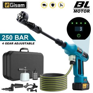Gisam 250Bar 브러시리스 고압 자동차 세탁기 총 4 기어 Makita 18V 배터리 핀용 전기 정원 세척 물 스프레이 건