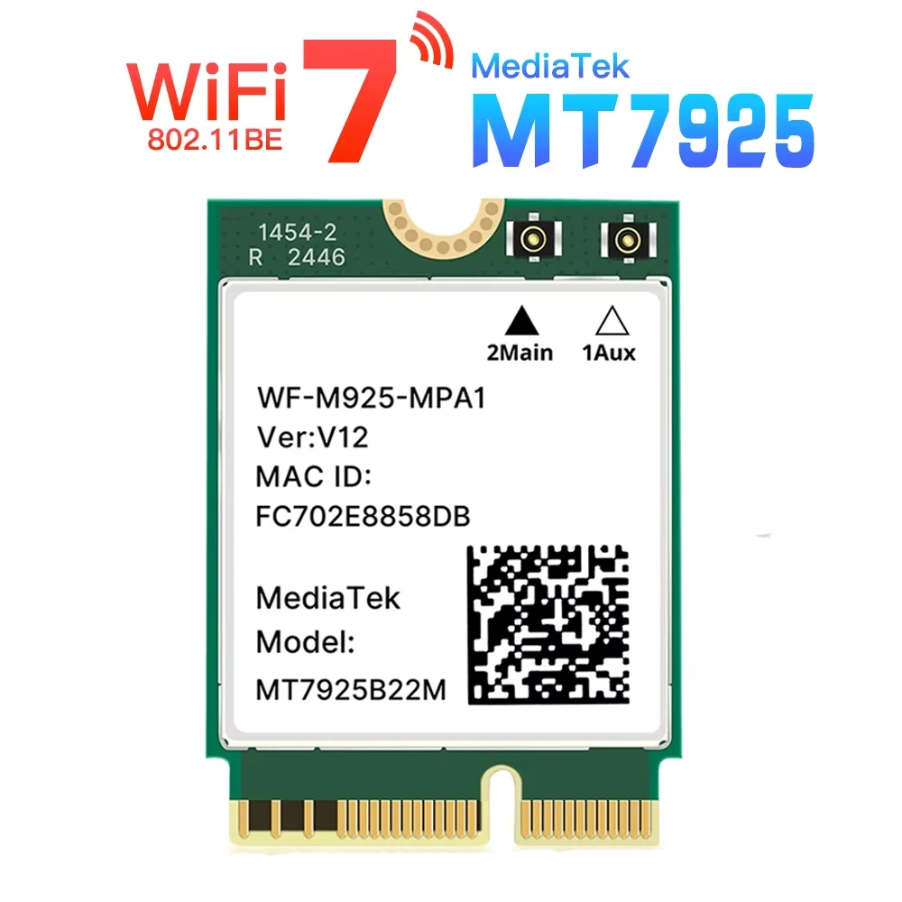 MT7925 WiFi 7 네트워크 카드 5400Mbps Bluetooth 5.3 트라이 밴드 2.4G 5Ghz 6GHz M.2 NGFF 무선 어댑터 Win 10 Win 11