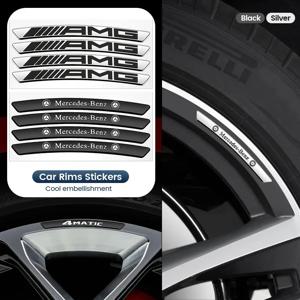 4Pcs 자동차 스타일링 휠 림 알루미늄 로고 스티커 휠 허브 데칼 메르세데스 벤츠 AMG A B C E G CLA C63 C63S E53 GT SLK W176