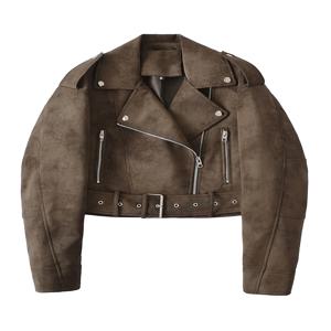 Ailegogo 봄 가을 여성 레트로 느슨한 가짜 가죽 자켓 streetwear 여성 빈티지 모토 바이커 벨트 지퍼 코트 아웃웨어