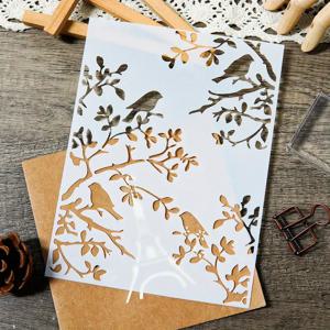 DIY 벽 저널 그림 장식을위한 1PC 11.7 인치 나뭇가지 스텐실의 새