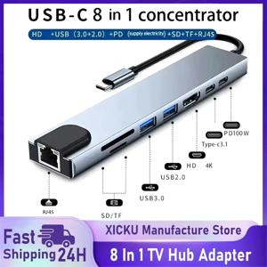 Usb 8 In 1 Type C 3 1 ~ 4k HdTV 허브 어댑터(Sd Tf Rj45 카드 리더기 포함) Macbook 노트북 컴퓨터용 Pd 고속 충전