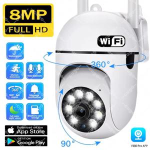 8MP 와이파이 감시 카메라 무선 보안 PTZ IP 카메라 컬러 야간 투시 AI 인체 추적 CCTV 카메라 4배 디지털 줌