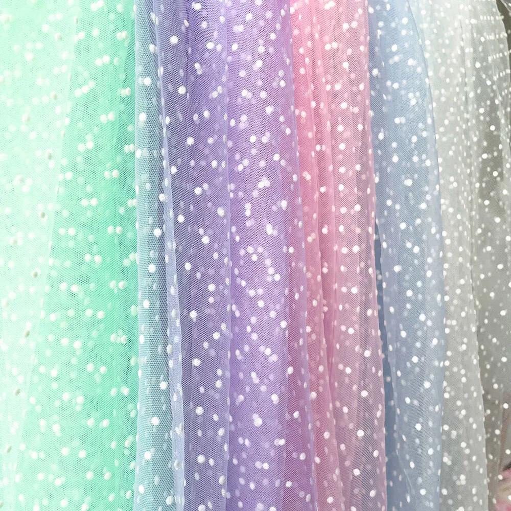 90x155cm Flocked Dot Mesh Tulle Fabric 높은 탄성 DIY 소녀 여름 드레스 셔츠 이브닝 가운 머리 장식 재료 파티 장식