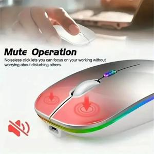 무선 마우스 충전식 무음 LED 백라이트 마우스 PC 노트북 컴퓨터 Mous 2.4Ghz 수신기 Bluetooth 듀얼 모드 광학 마우스
