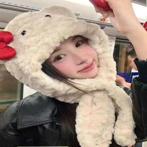 Thiened Plu 헬로키티 케이트 모자 스카프 투피스 세트 겨울용 따뜻한 인티메이티드 디자인 블랭킷 스카프 모자 콤보