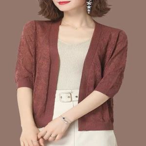 트렌디한 아이스 실크 얇은 가디건 숄 여성용 짧은 스타일 가을 스커트 매칭 포켓 손수건 패셔너블하고 우아한