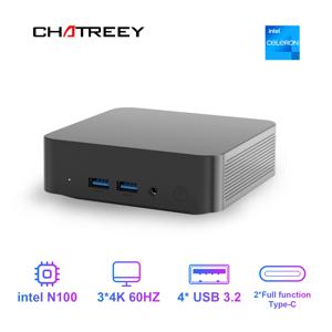 Chatreey 미니 PC T9 N100 WIFI5 Windows 11 초소형 포켓 컴퓨터 듀얼 SSD 전체 기능 Type-C 4K 60Hz RGB 출력