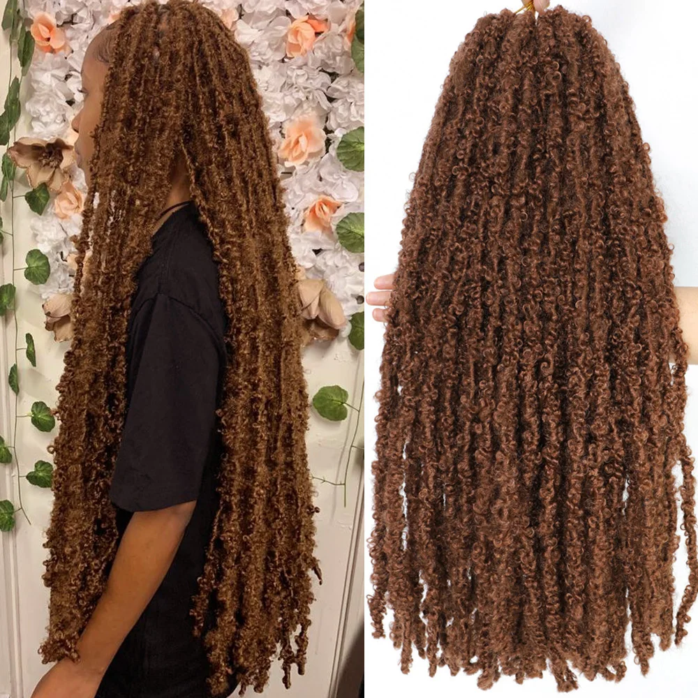 18 24 36 인치 나비 Locs 크로 셰 뜨개질 머리 고민 된 Locs 크로 셰 뜨개질 머리띠 지저분한 가짜 Locs 여성용 머리 확장