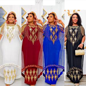 여성을위한 가짜 투피스 아프리카 드레스 2023 전통적인 나이지리아 메쉬 핫 드릴 Caftan 드레스 Abaya Musulman 가운 Femme 의류