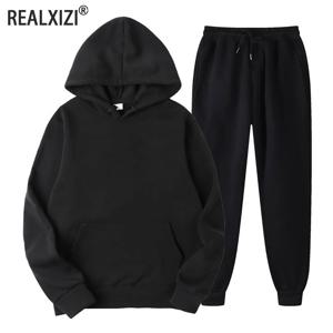 남자 Tracksuit 2 조각 세트 후드 티셔츠 + Drawstring 바지 남성 후드 러닝 스포츠웨어 남성 여성 가을 ​​Sportwear