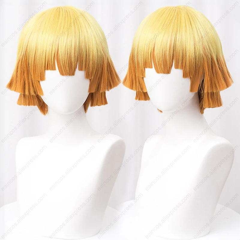 애니메이션 Agatsuma Zenitsu 코스프레 가발 30cm 노란색 그라데이션 가발 내열성 합성 머리카락