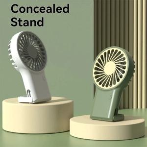 새로운 접이식 휴대용 데스크탑 USB 충전식 미니 선풍기, 등산, 야외, 가정, 사무실용 후크 포함 만화 디자인