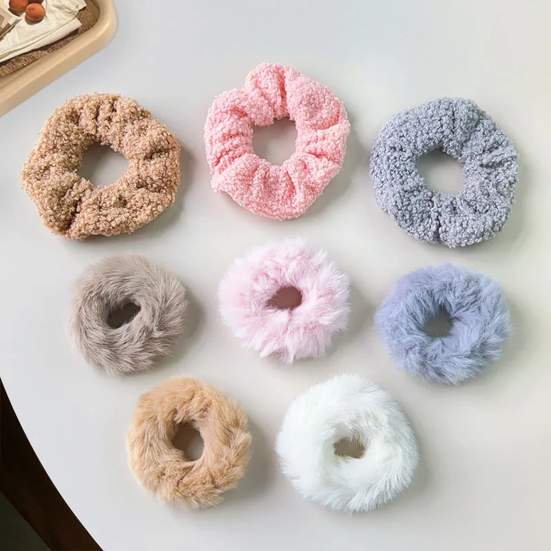 7 개/대 여자 머리 Scrunchies 세트 여자를위한 플러시 솔리드 헤어 밴드 포니 테일 홀더 고무 밴드 헤어 넥타이 헤어 액세서리