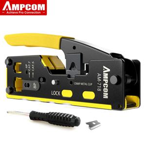 AMPCOM EZ 타입 네트워크 크림퍼 크림프 컷 LAN CAT8, 7, 6A, 6, 5E, STP, UTP, 테일 클립 포함, RJ45 TEL 모듈러 케이블, AM-718, RJ11, 12