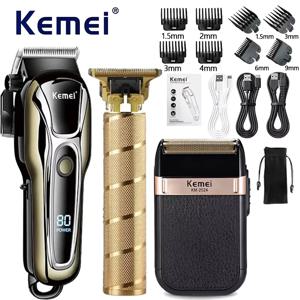 Kemei 남성용 전기 헤어 트리머 전기 면도기 전문 남성용 헤어 커팅 머신 무선 이발사 트리머 클리퍼