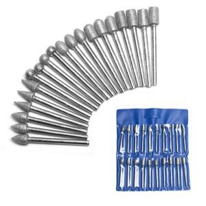 20pcs 다이아몬드 그라인딩 헤드 로타리 드릴 도구 용 미니 비트 Burrs 그라인딩 액세서리 3mm 생크 도구 키트 연마 도구