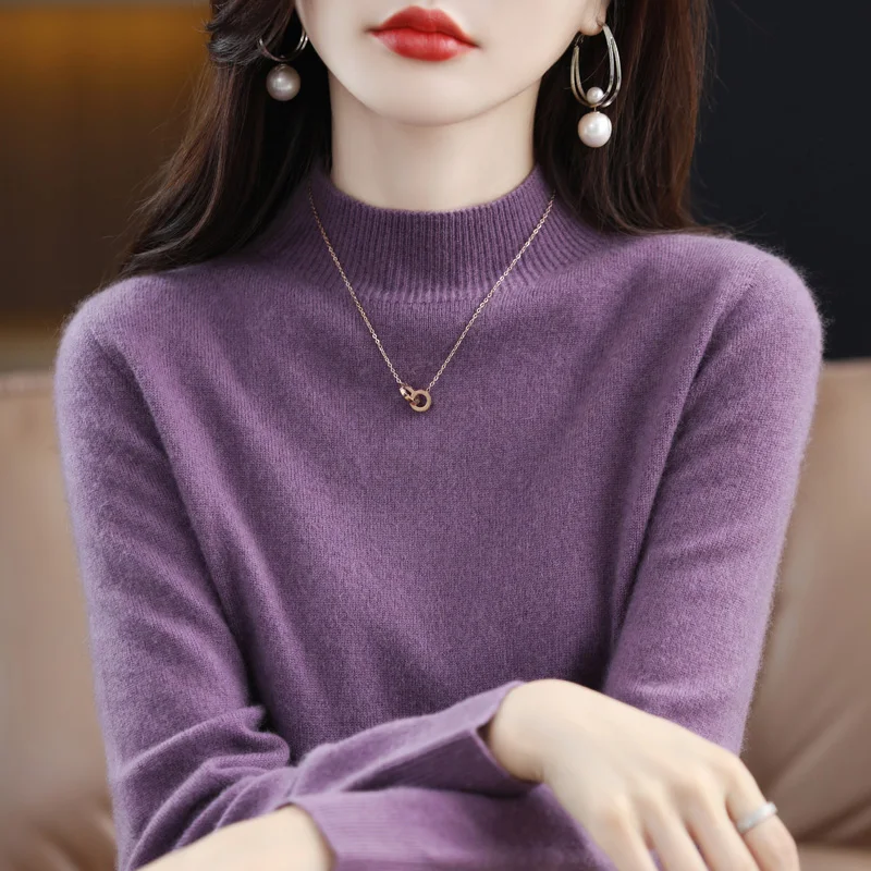 100% 메리노 울 캐시미어 스웨터, 여성용 니트 스웨터, 터틀넥 긴팔 풀오버, 따뜻한 점퍼 상의, 가을 겨울 의류