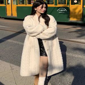 여성용 두꺼운 모피 가디건, 긴 2025, V넥 재킷, 여성용 루즈 심플 레저, 버튼 포함, 캐주얼 인조 밍크모피 코트, 봄과 가을 패션 우아하다 퍼자켓