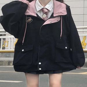 여성 루즈 캐주얼 밀크 프린트 후드티, 스트리트웨어 소녀 집업 재킷, 일본 재밌는 여성 상의, 2024 용수철 가을 맨투맨
