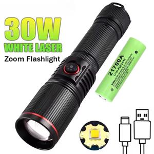 새로운 30W 강력한 Led 손전등 2000lM 슈퍼 밝은 토치 충전 줌 2000mAh 핸드 라이트 고전력 장거리 캠핑 Lantren