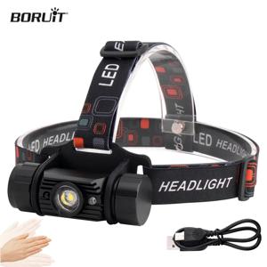 BORUiT LED 랜턴 미니 IR 센서 헤드라이트, 충전식 램프, 작업 토치, 낚시, 캠핑 손전등