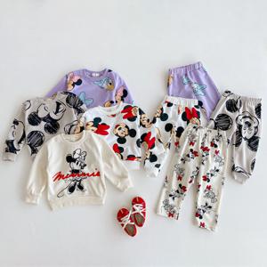 만화 미니 귀여운 아기 소녀 긴 소매 정장 느슨한 패션 어린이 Tracksuits 유아 의류 운동복 + 바지 2 개/대/세트