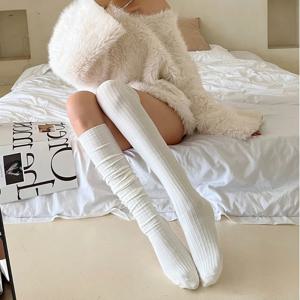 순면 무릎 높이 양말, 단색 보온 종아리 양말, 발 워머, 가을 겨울 패션