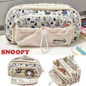 스누피 연필 케이스 Drawstring 만화 펜 가방 대용량 여성 학생 소녀 학교 문구 보관 어린이 Kawaii 펜 상자